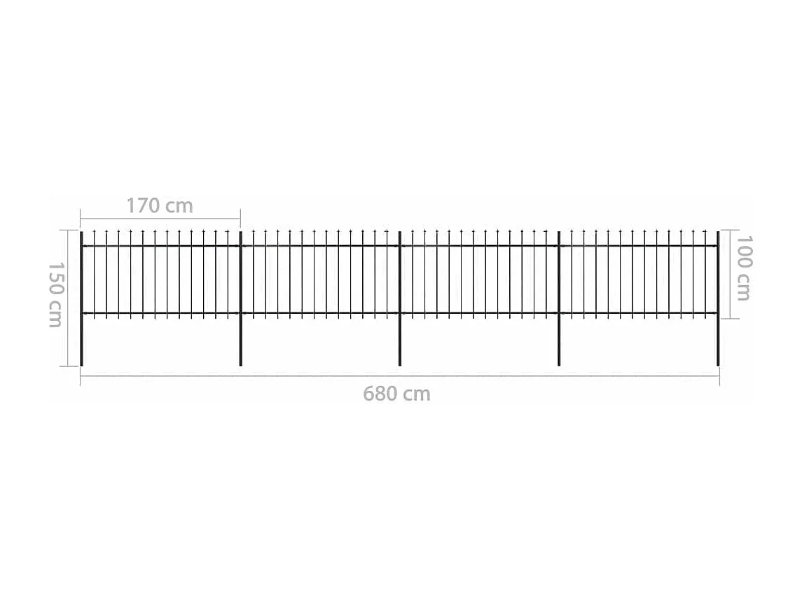 Clôture de jardin avec dessus en lance Acier 6,8 x 1 m Noir