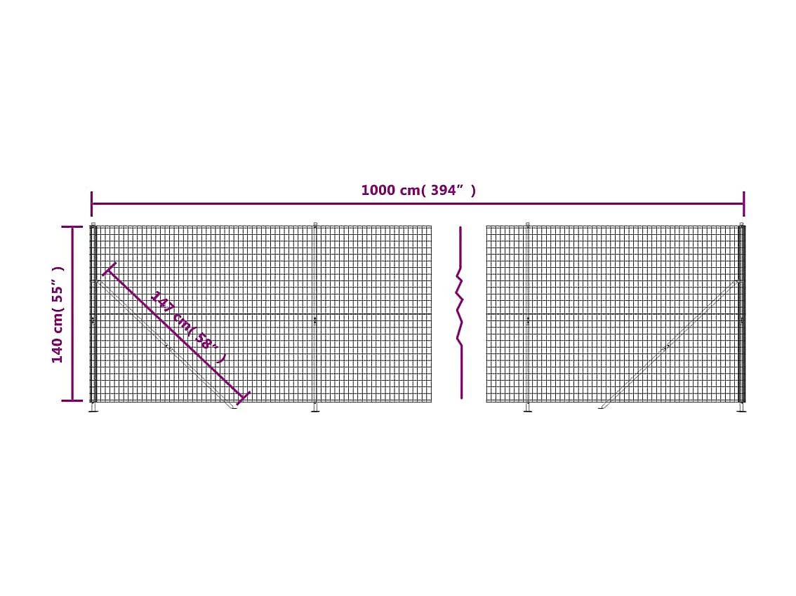 Clôture en treillis métallique avec bride vert 1,4x10 m