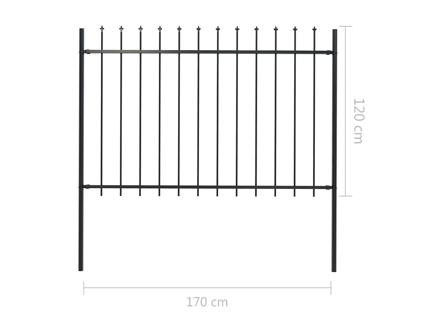 Clôture de jardin avec dessus en lance Acier 1,7 x 1,2 m Noir