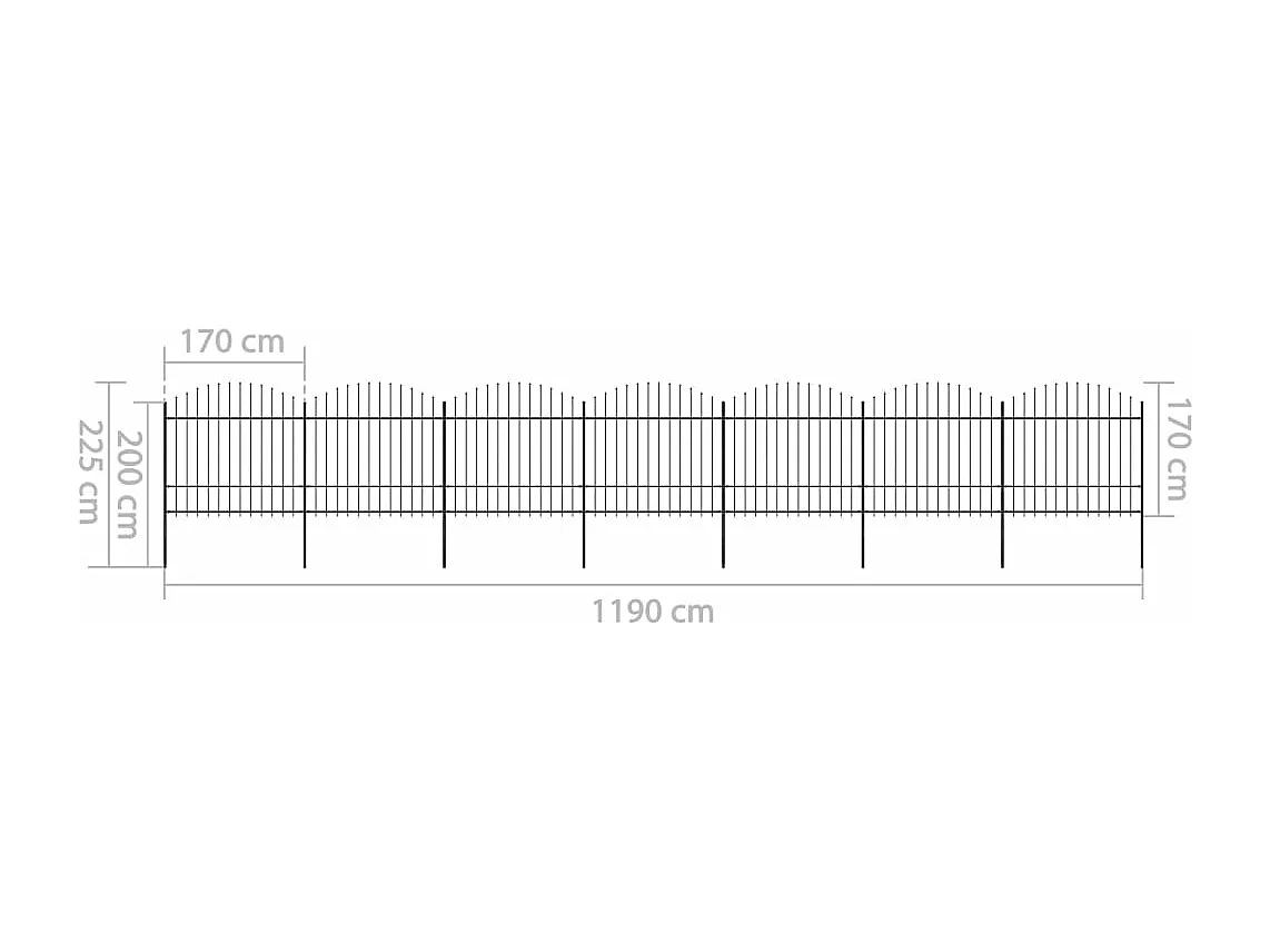 Clôture de jardin à dessus en lance Acier (1,5-1,75)x11,9m Noir