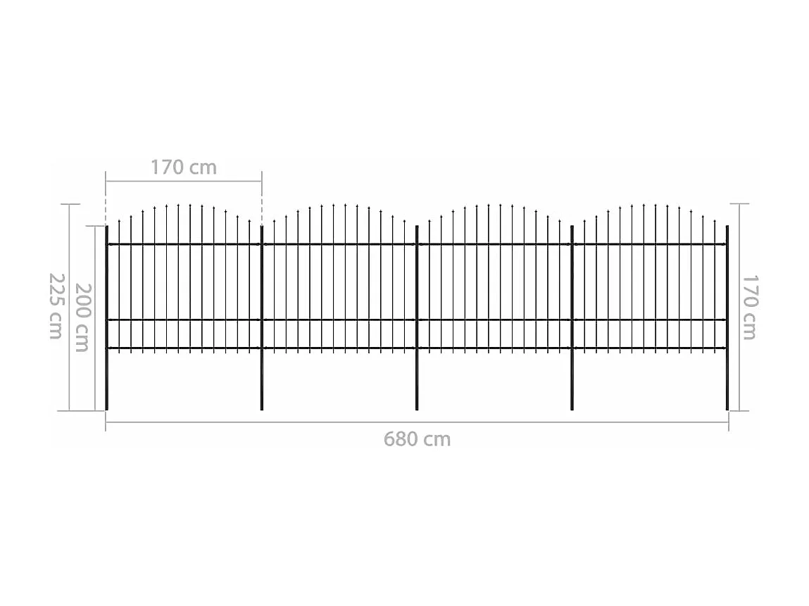 Clôture de jardin à dessus en lance Acier (1,5-1,75)x6,8 m Noir