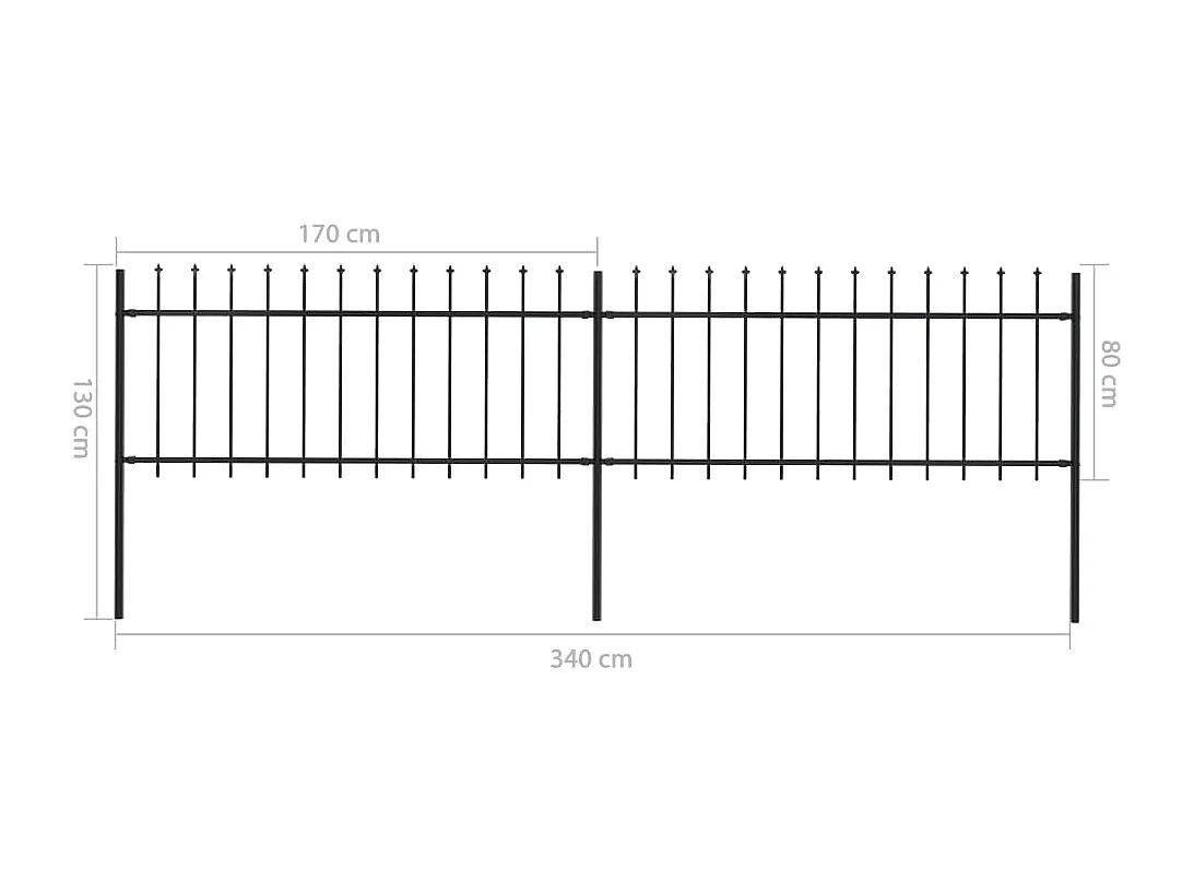 Clôture de jardin avec dessus en lance Acier 3,4x0,8 m Noir