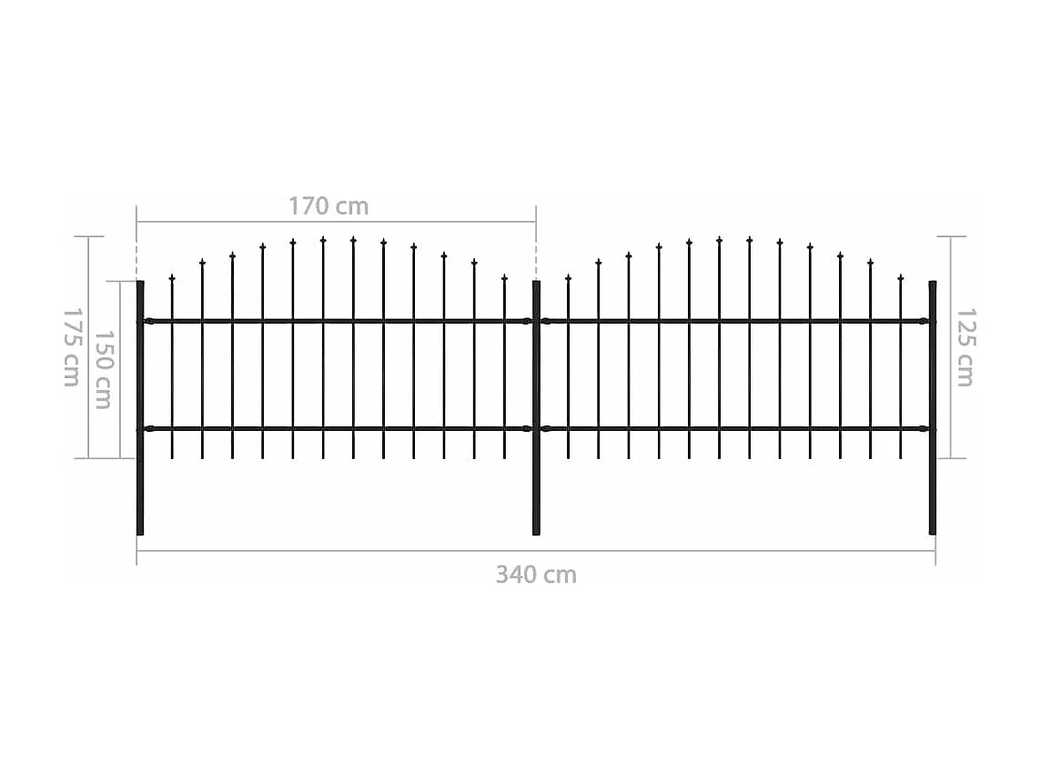 Clôture de jardin à dessus en lance Acier (1-1,25)x3,4 m Noir