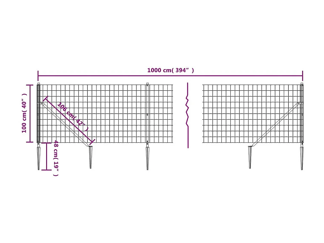 Clôture en treillis métallique et ancrage anthracite 1x10 m
