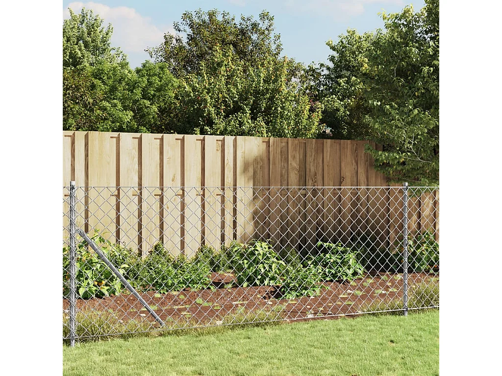 Clôture en mailles de chaîne avec bride argenté 0,8x25 m