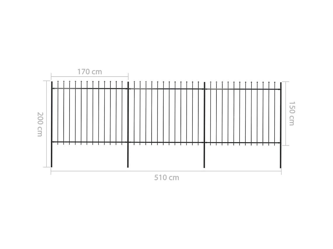 Clôture de jardin avec dessus en lance Acier 5,1 x 1,5 m Noir