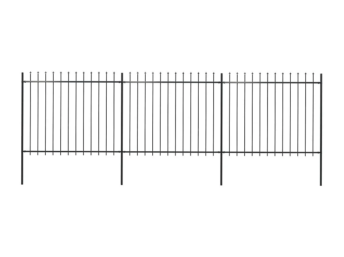 Clôture de jardin avec dessus en lance Acier 5,1 x 1,5 m Noir