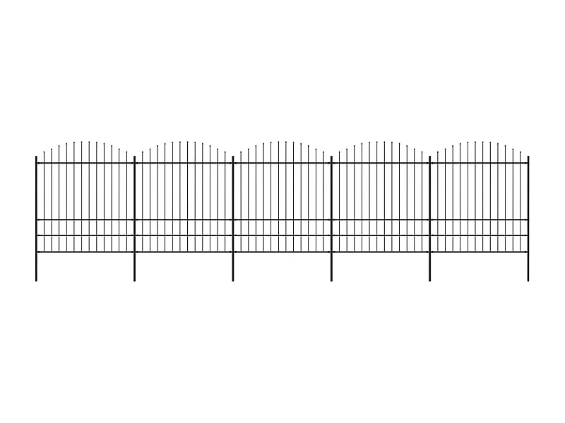 Clôture de jardin à dessus en lance Acier (1,75-2)x8,5 m Noir