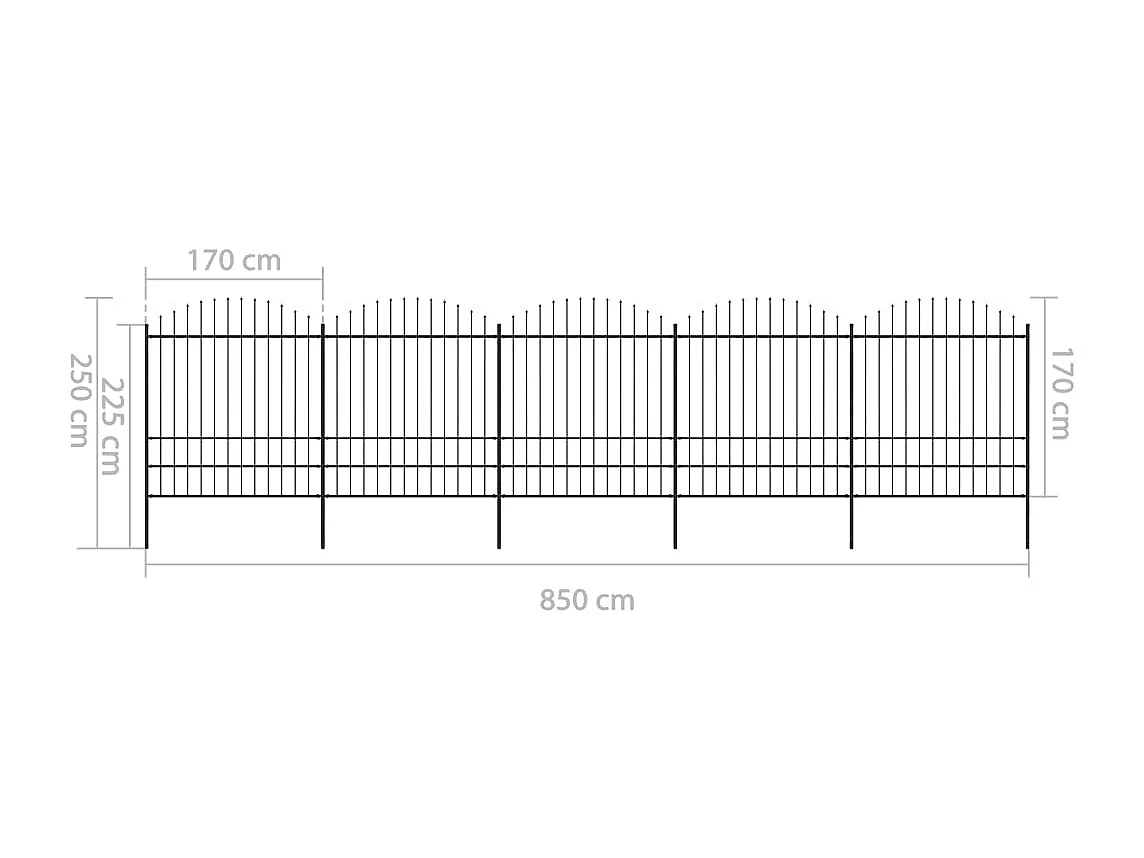 Clôture de jardin à dessus en lance Acier (1,75-2)x8,5 m Noir