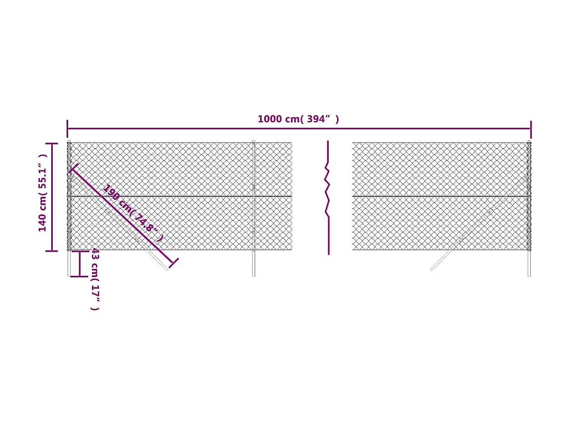 Clôture en mailles de chaîne vert 1,4x10 m