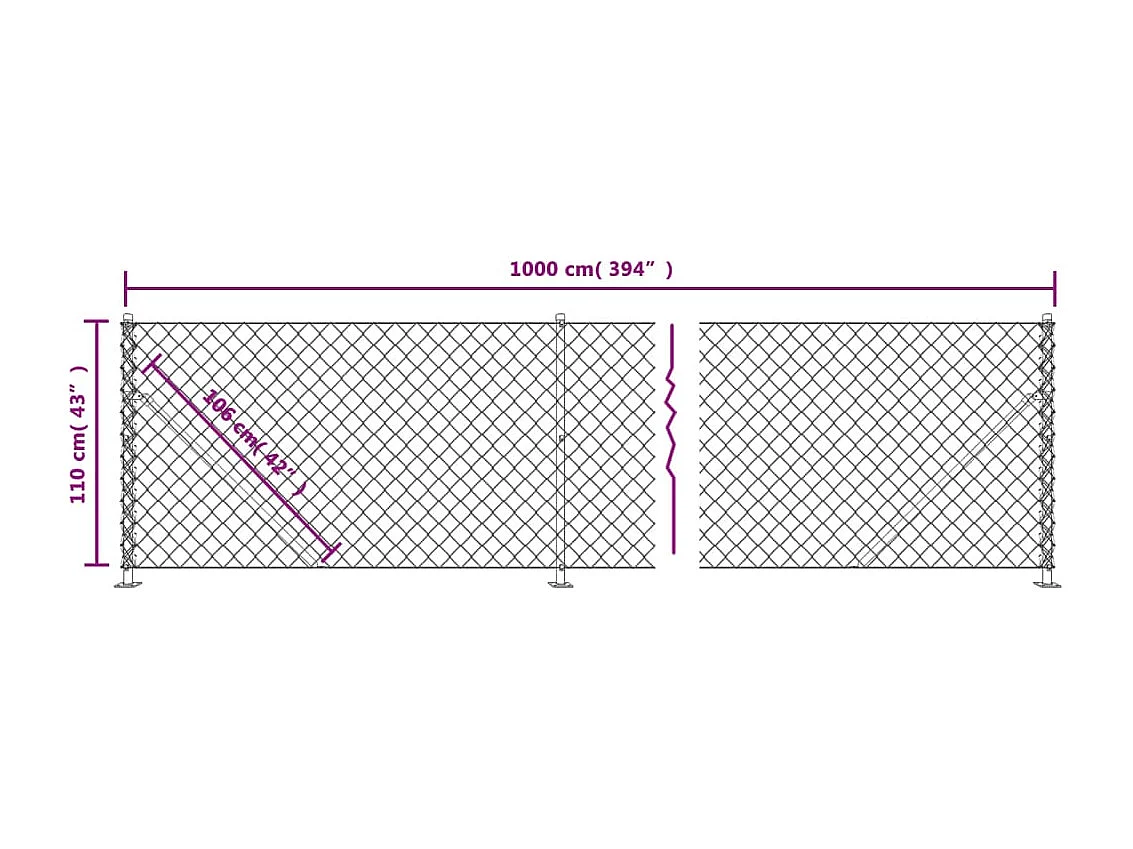 Clôture à mailles losangées avec bride anthracite 1,1x10 m