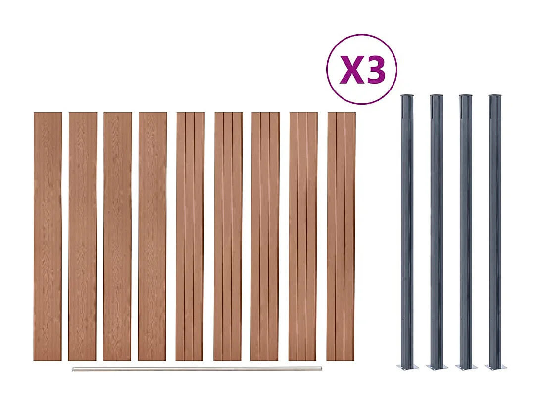 Ensemble de panneaux de clôture marron 526x186 WPC
