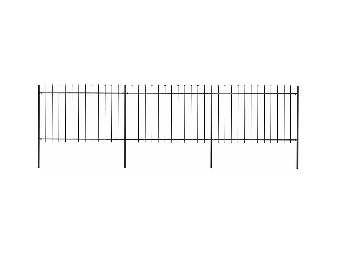 Clôture de jardin avec dessus en lance Acier 5,1 x 1,2 m Noir