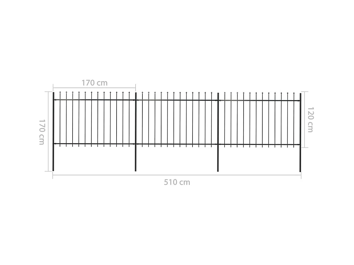 Clôture de jardin avec dessus en lance Acier 5,1 x 1,2 m Noir