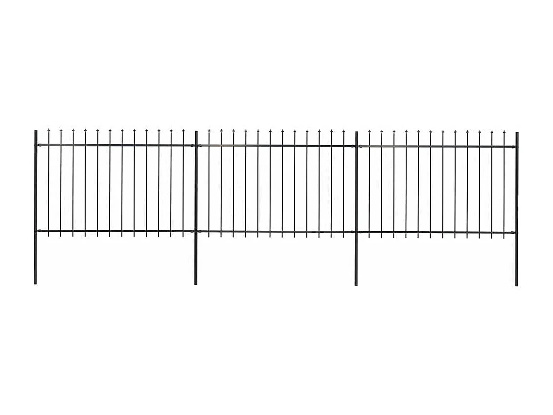 Clôture de jardin avec dessus en lance Acier 5,1 x 1,2 m Noir