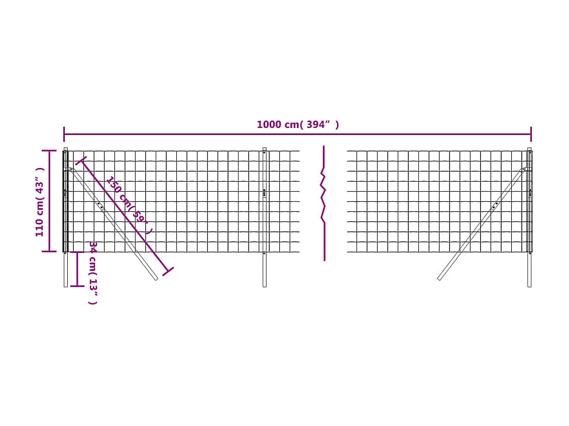 Clôture en treillis métallique vert 1,1x10 m acier galvanisé