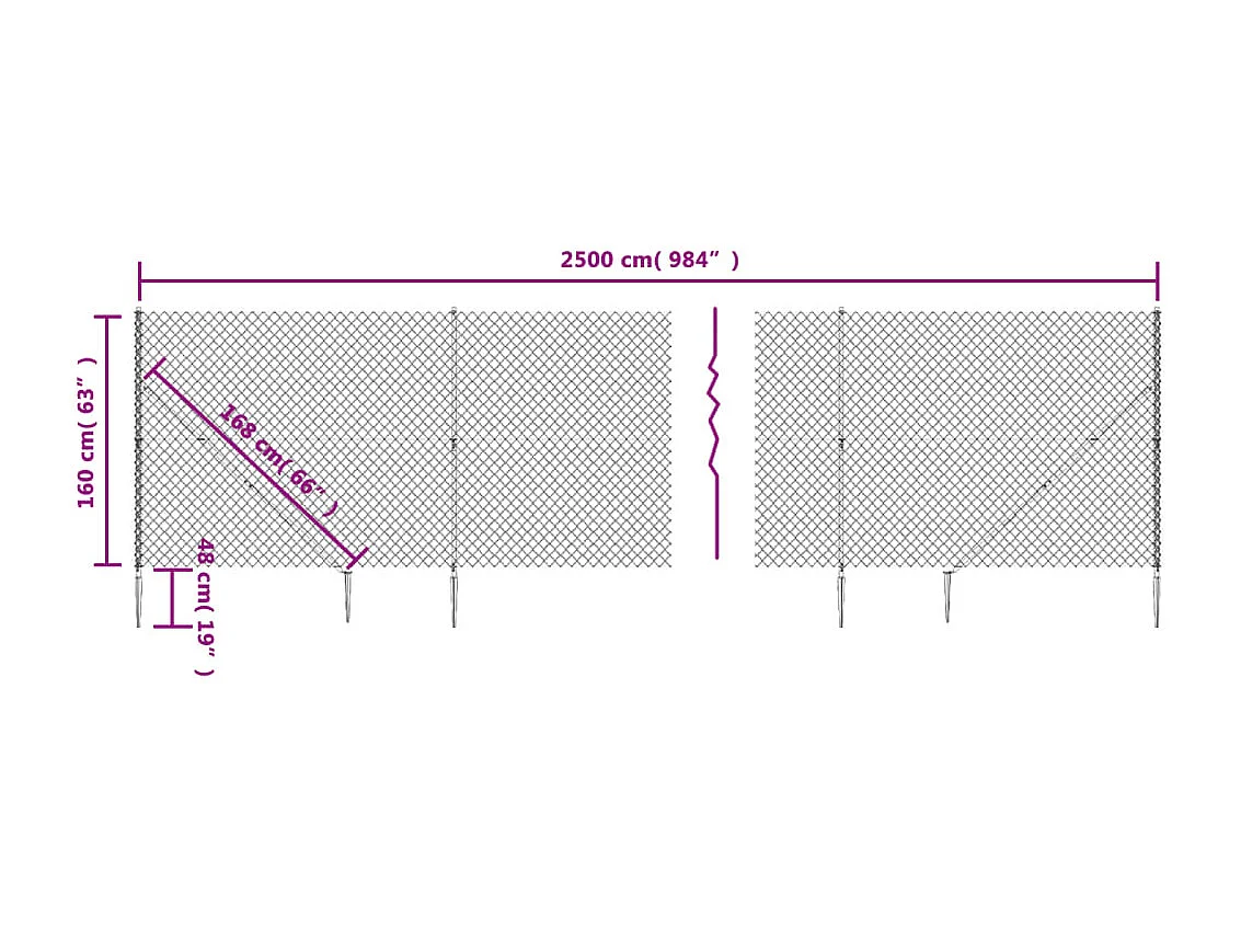 Clôture à mailles losangées avec piquet d'ancrage vert 1,6x25 m