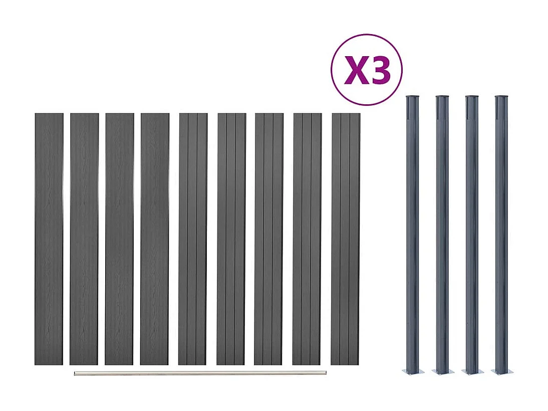 Ensemble de panneaux de clôture gris 526x186 WPC