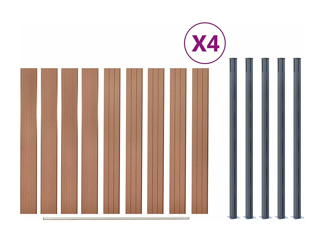 Ensemble de panneaux de clôture marron 699x186 WPC