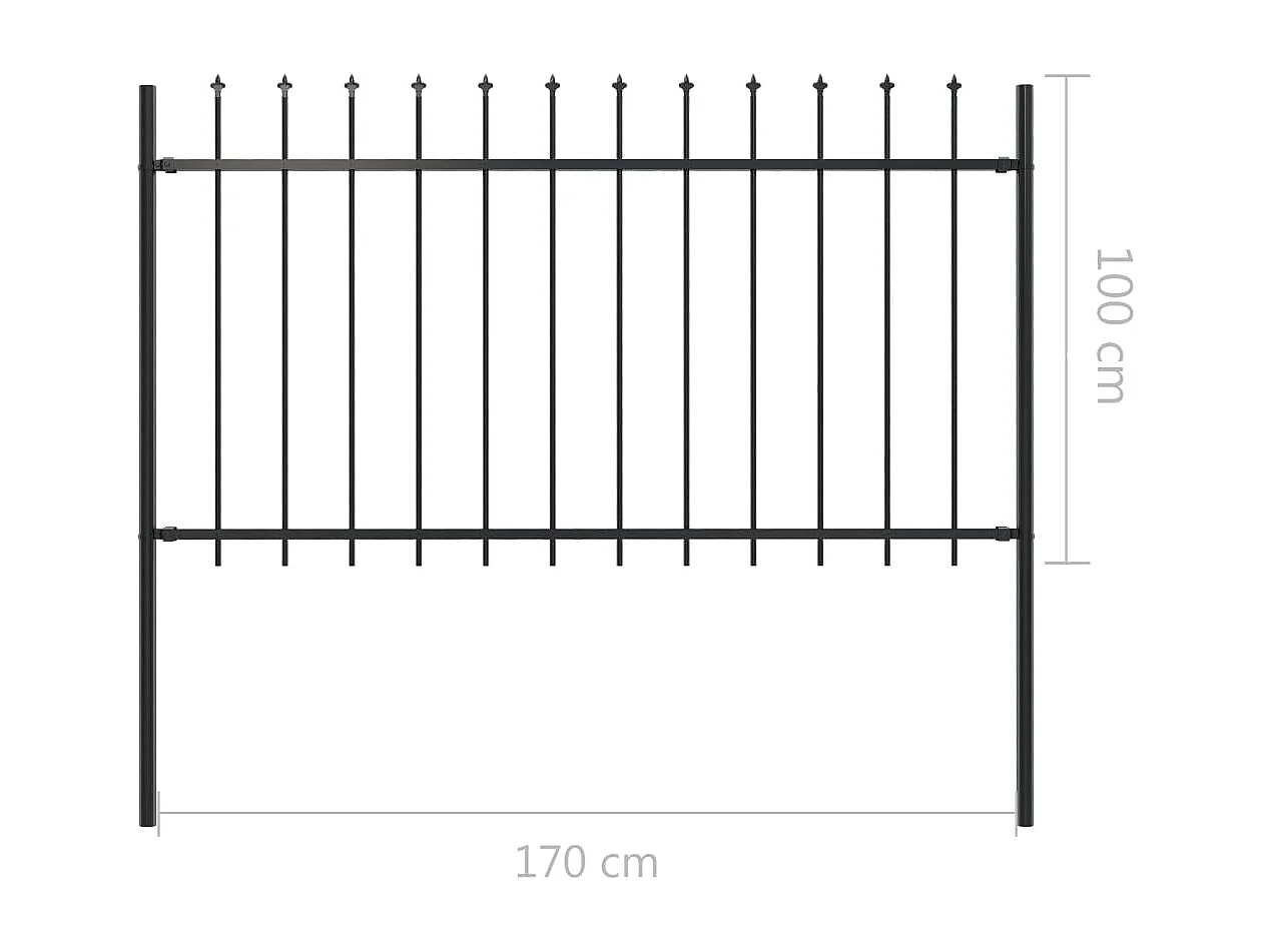 Clôture de jardin avec dessus en lance Acier 1,7 x 1 m Noir