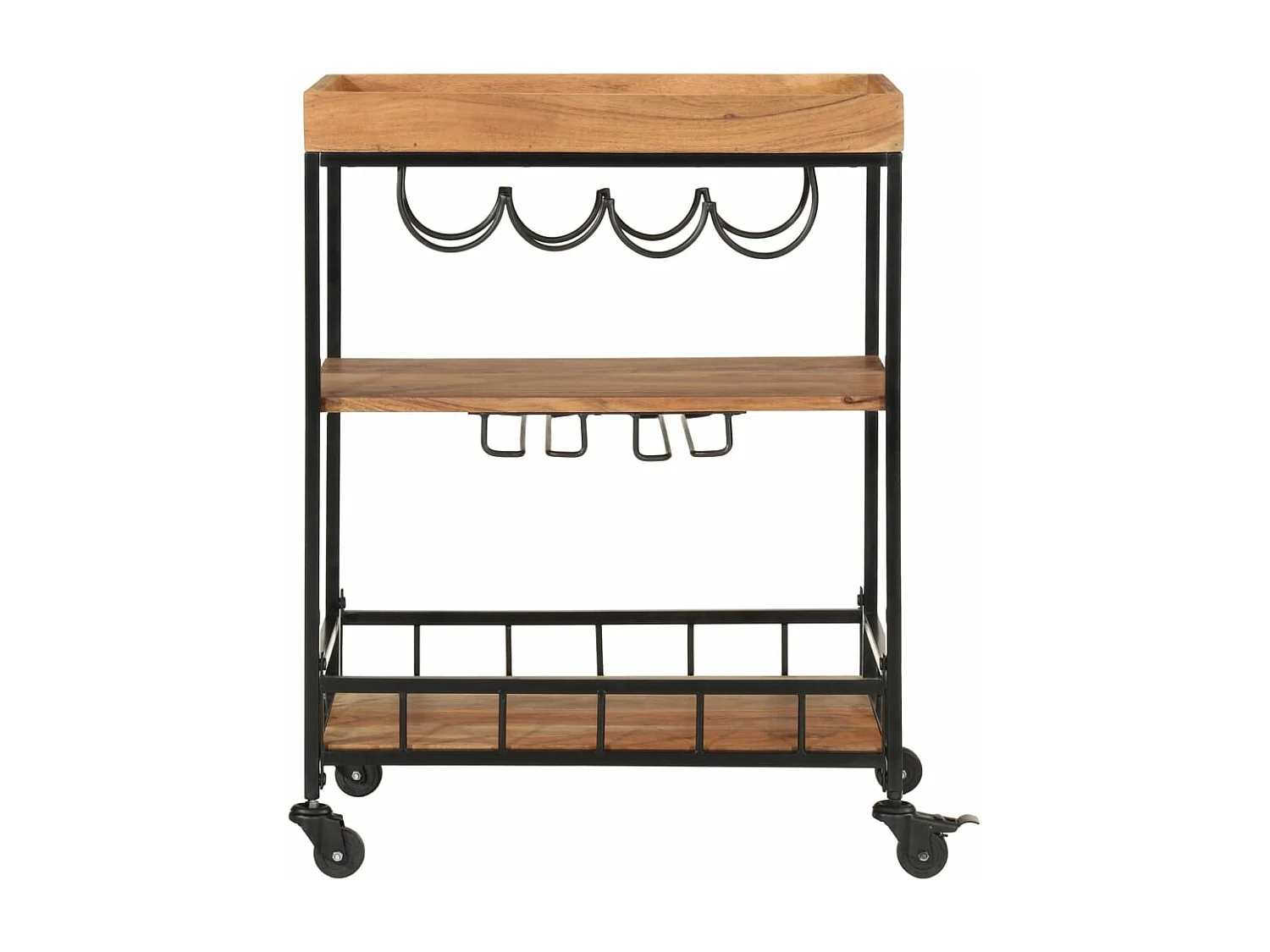 vidaXL Carrito de bar de madera maciza de acacia y hierro 60x40x80 cm Marrón