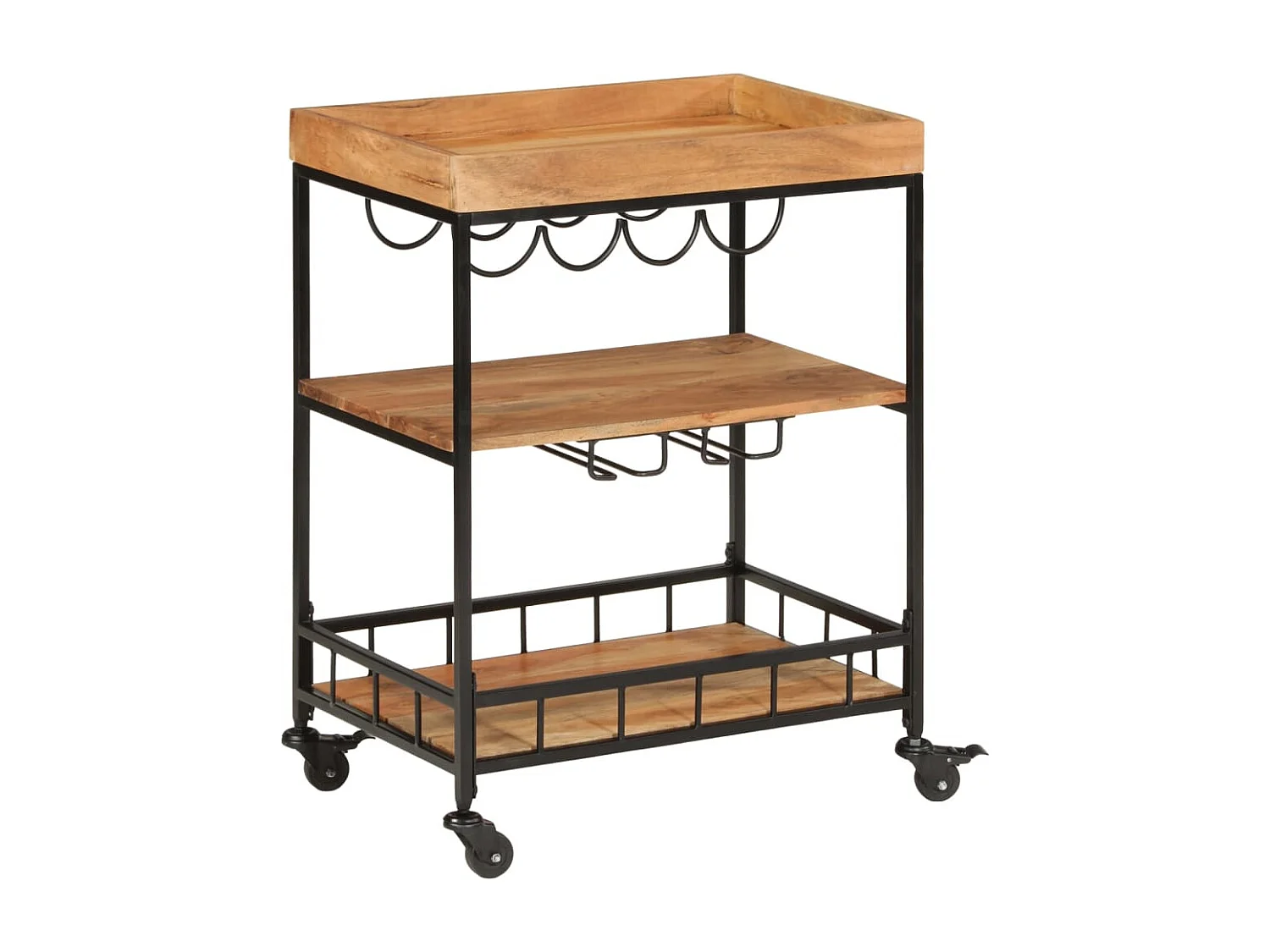 vidaXL Carrito de bar de madera maciza de acacia y hierro 60x40x80 cm Marrón