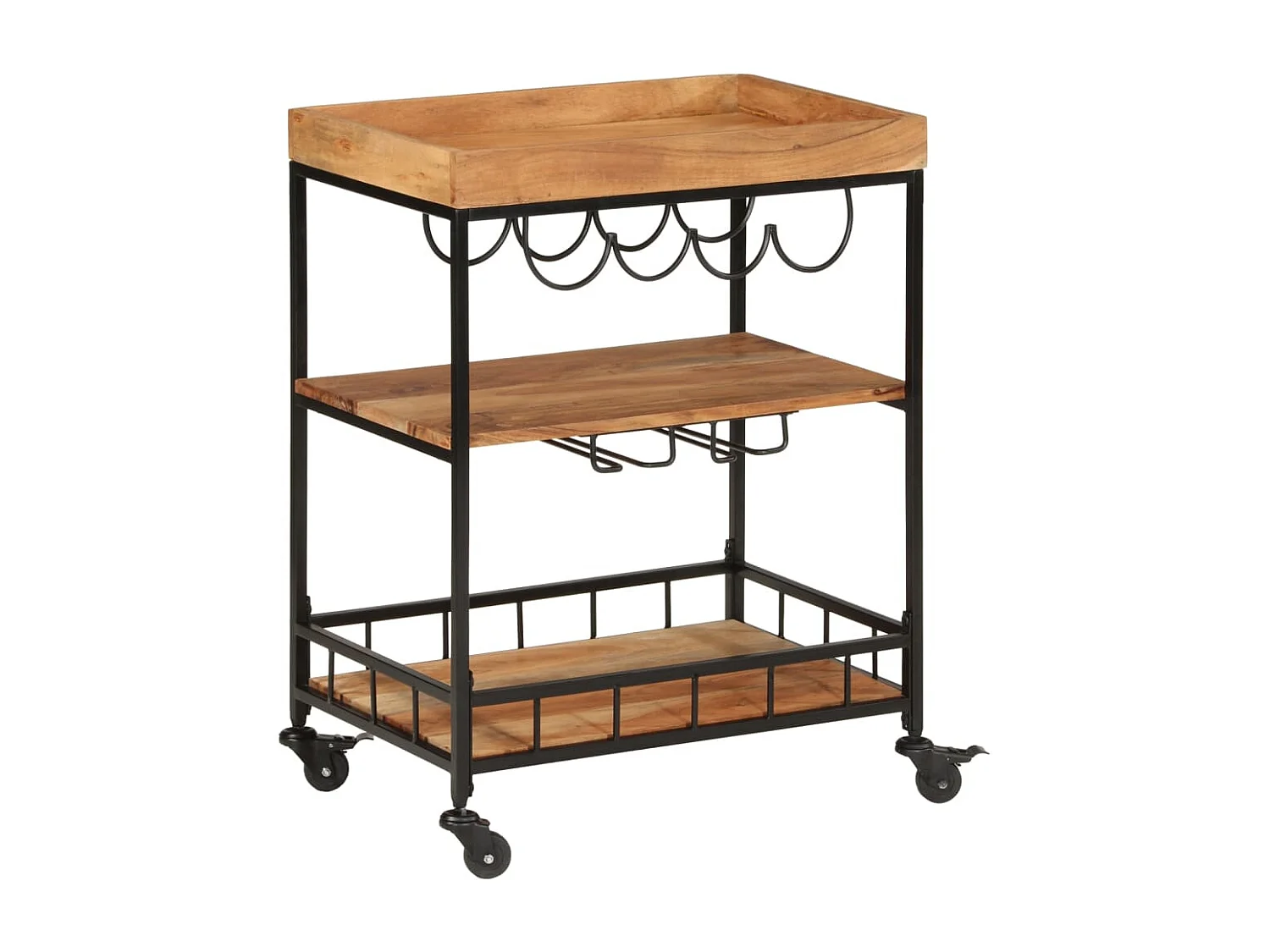 vidaXL Carrito de bar de madera maciza de acacia y hierro 60x40x80 cm Marrón