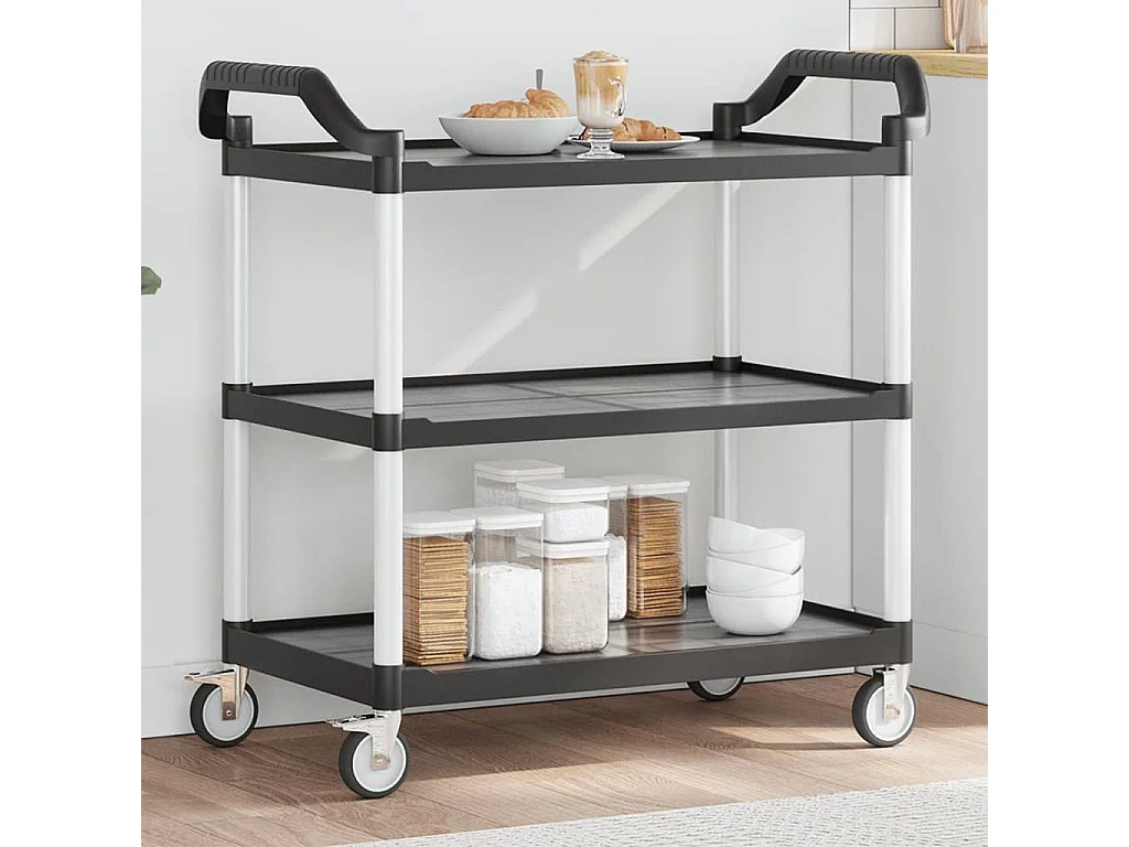 Chariot à 3 niveaux noir 99x50x96 aluminium