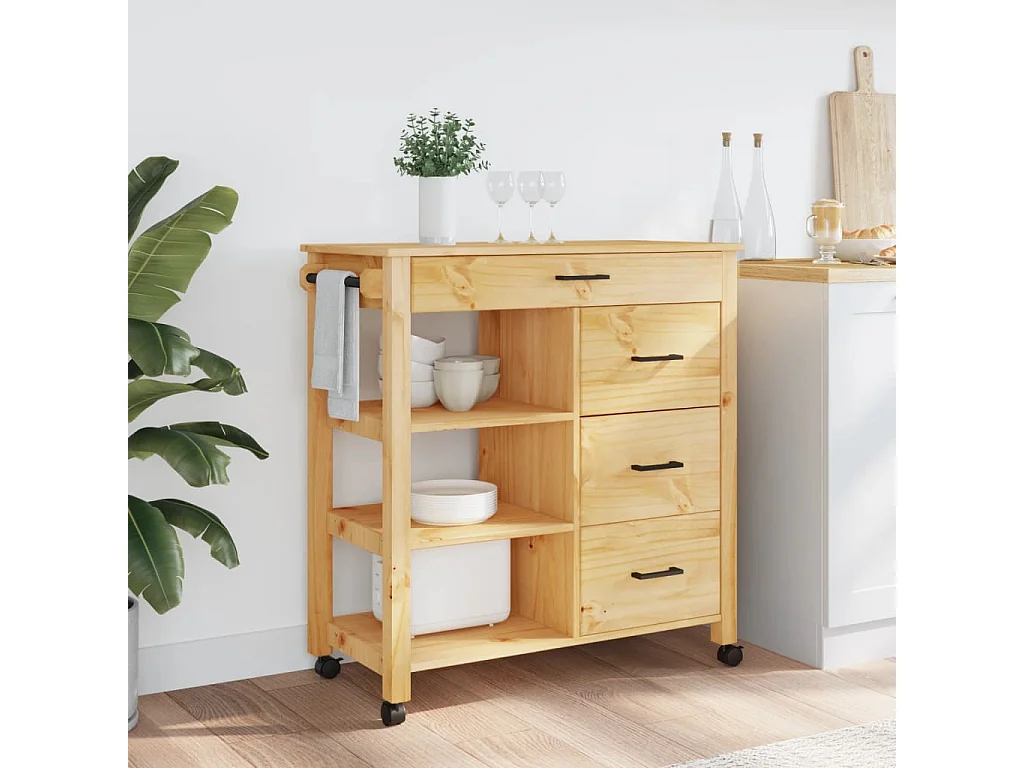 Chariot de cuisine MONZA 84x40x90 bois massif de pin