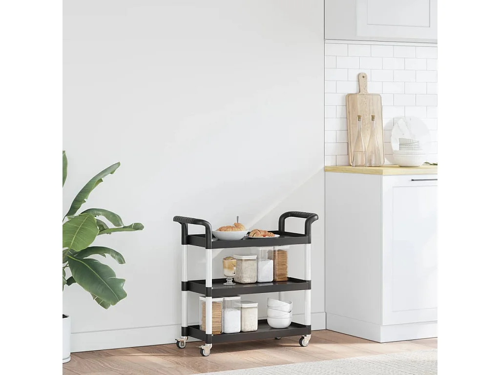 Chariot à 3 niveaux noir 77x34x72 aluminium