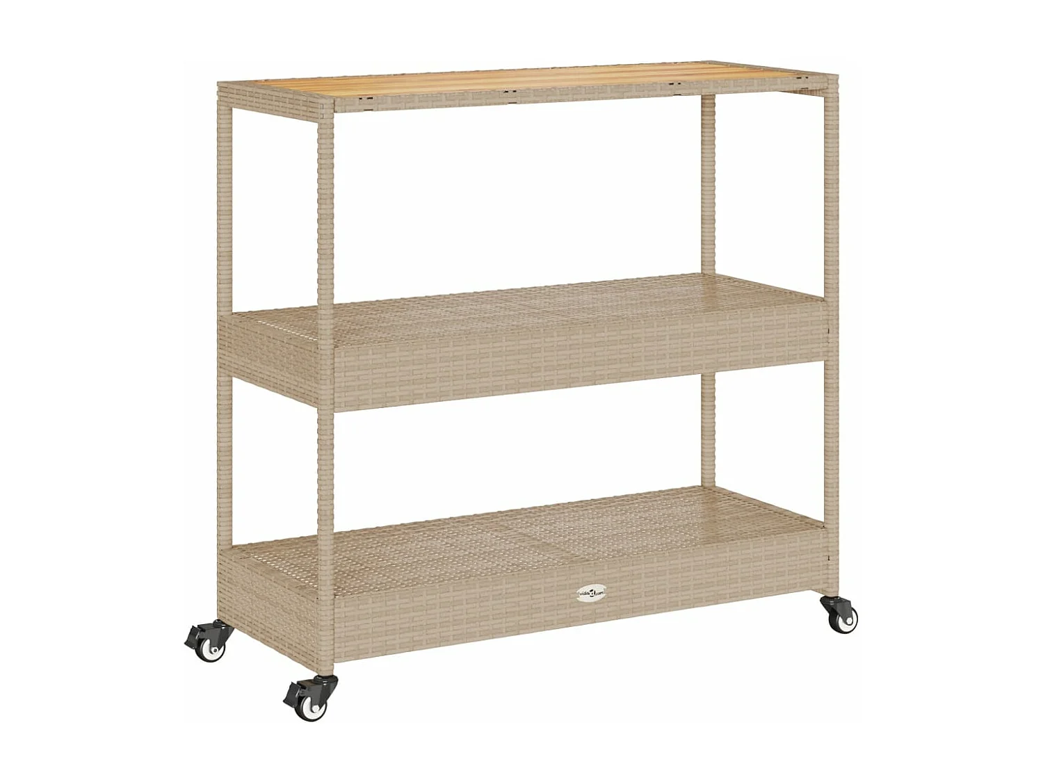 Chariot de bar 3 niveaux beige rotin et bois d'acacia massif