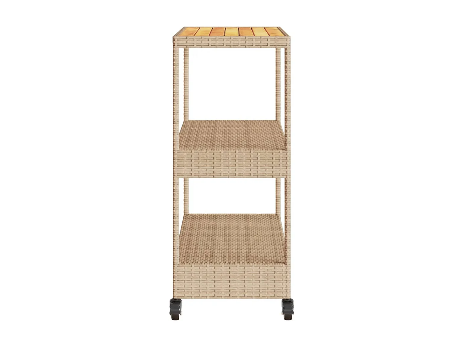 Chariot de bar 3 niveaux beige rotin et bois d'acacia massif