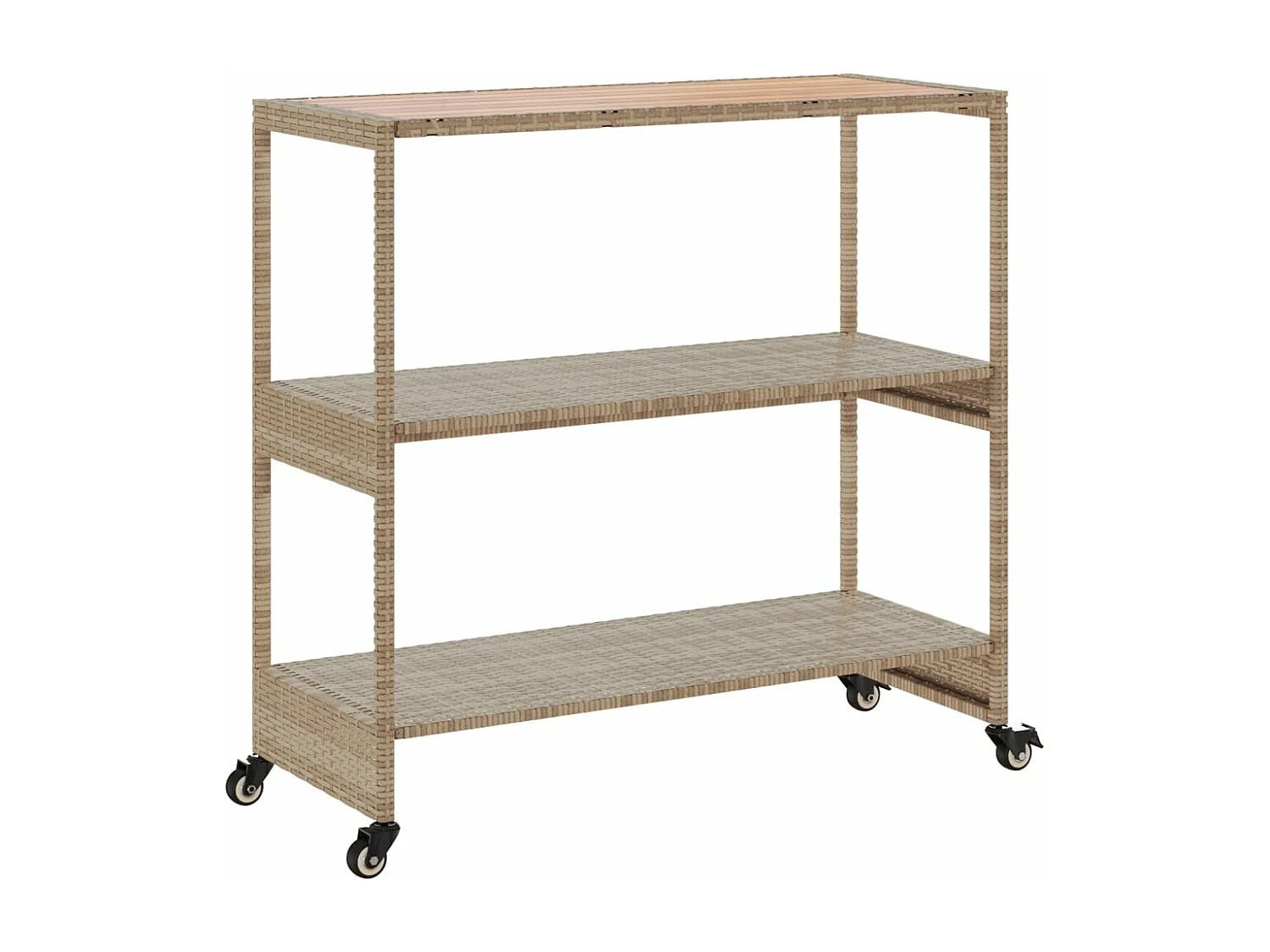 Chariot de bar 3 niveaux beige rotin et bois d'acacia massif
