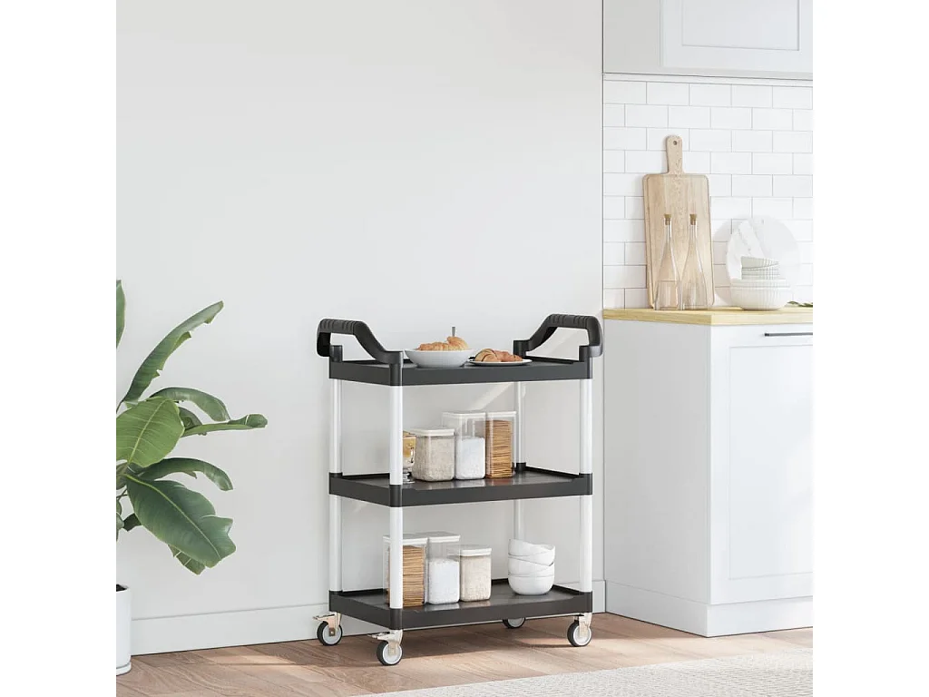 Chariot à 3 niveaux noir 81x41x92 aluminium