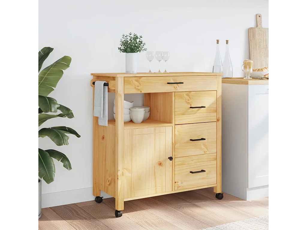 Chariot de cuisine MONZA 84x40x90 bois massif de pin