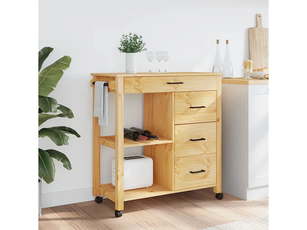 Chariot de cuisine MONZA 84x40x90 bois massif de pin