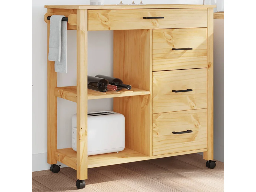 Chariot de cuisine MONZA 84x40x90 bois massif de pin