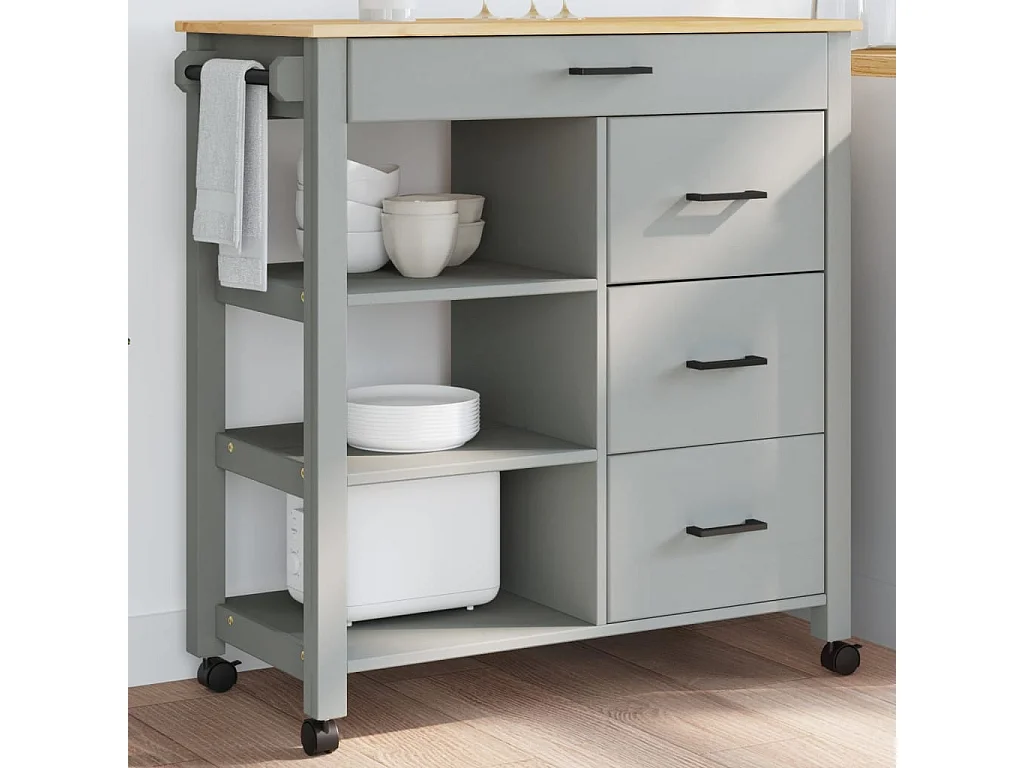 Chariot de cuisine MONZA 84x40x90 bois massif de pin