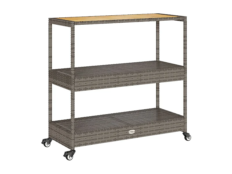 Chariot de bar 3 niveaux gris rotin et bois d'acacia massif