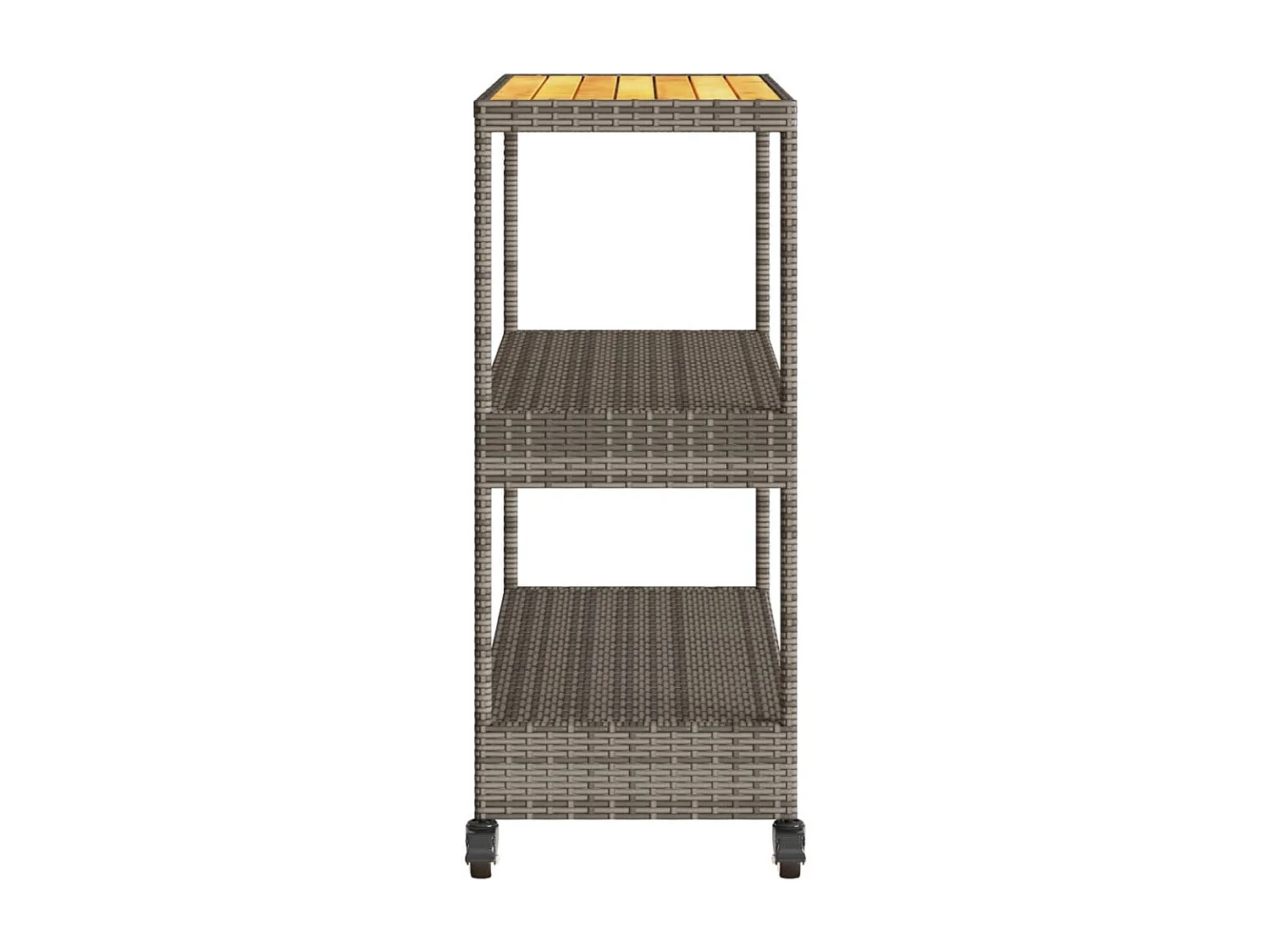 Chariot de bar 3 niveaux gris rotin et bois d'acacia massif