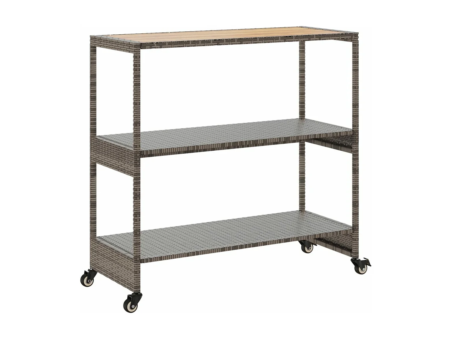 Chariot de bar 3 niveaux gris rotin et bois d'acacia massif