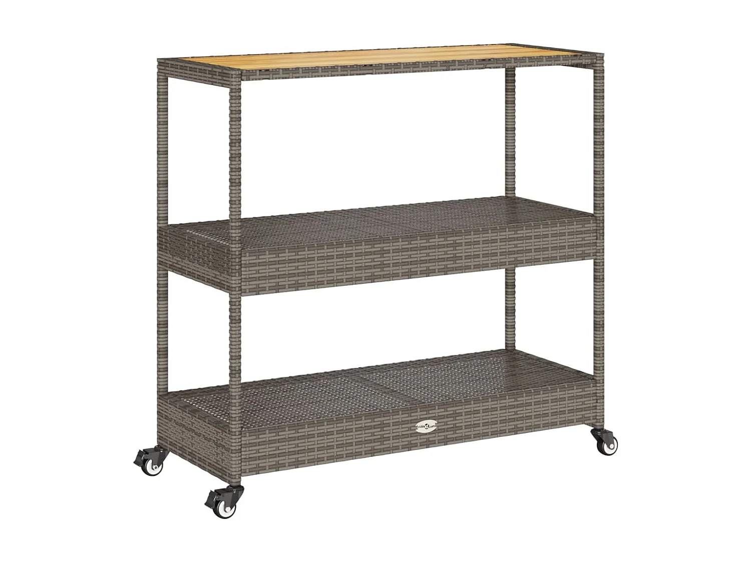 Chariot de bar 3 niveaux gris rotin et bois d'acacia massif