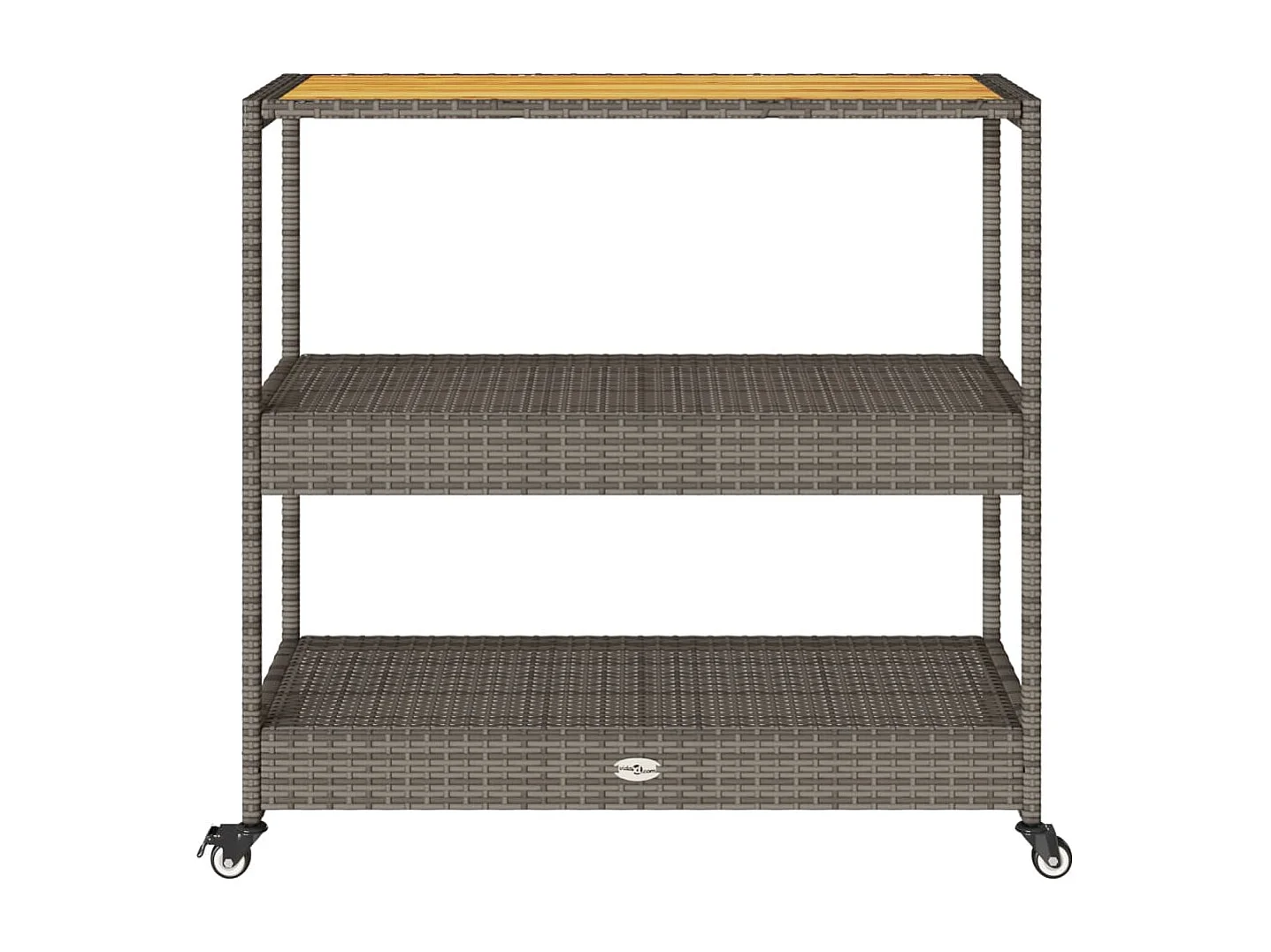 Chariot de bar 3 niveaux gris rotin et bois d'acacia massif