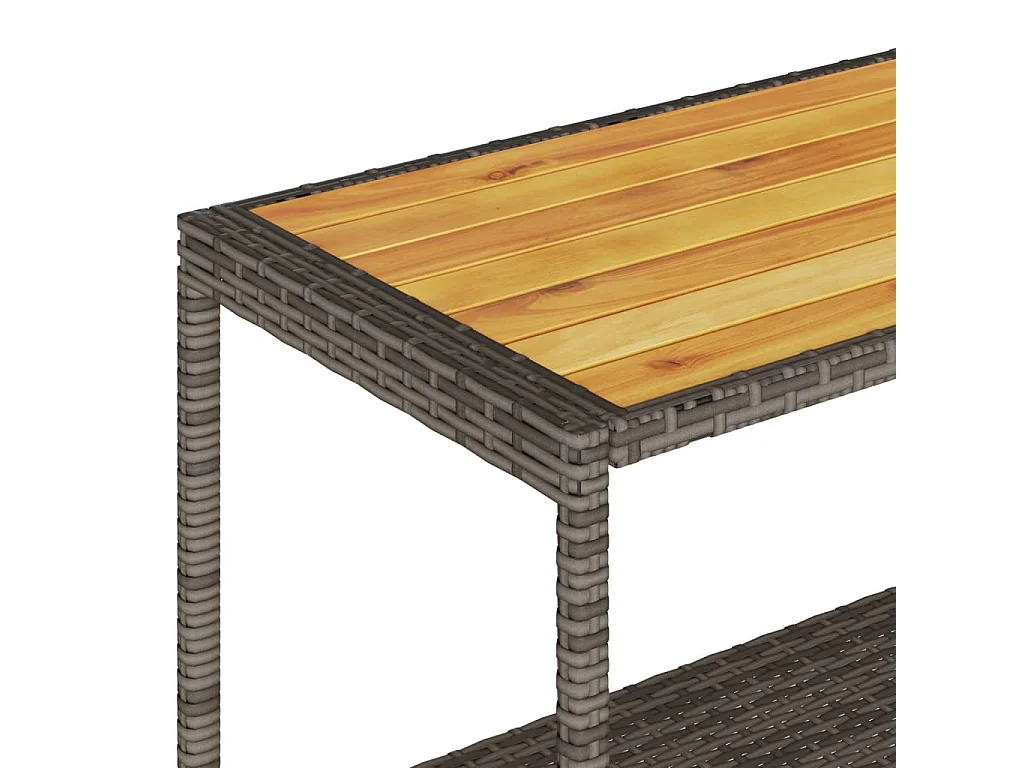 Chariot de bar 3 niveaux gris rotin et bois d'acacia massif