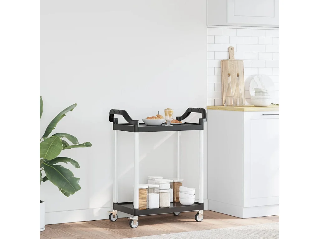 Carrito de 2 niveles aluminio negro 81x41x92 cm