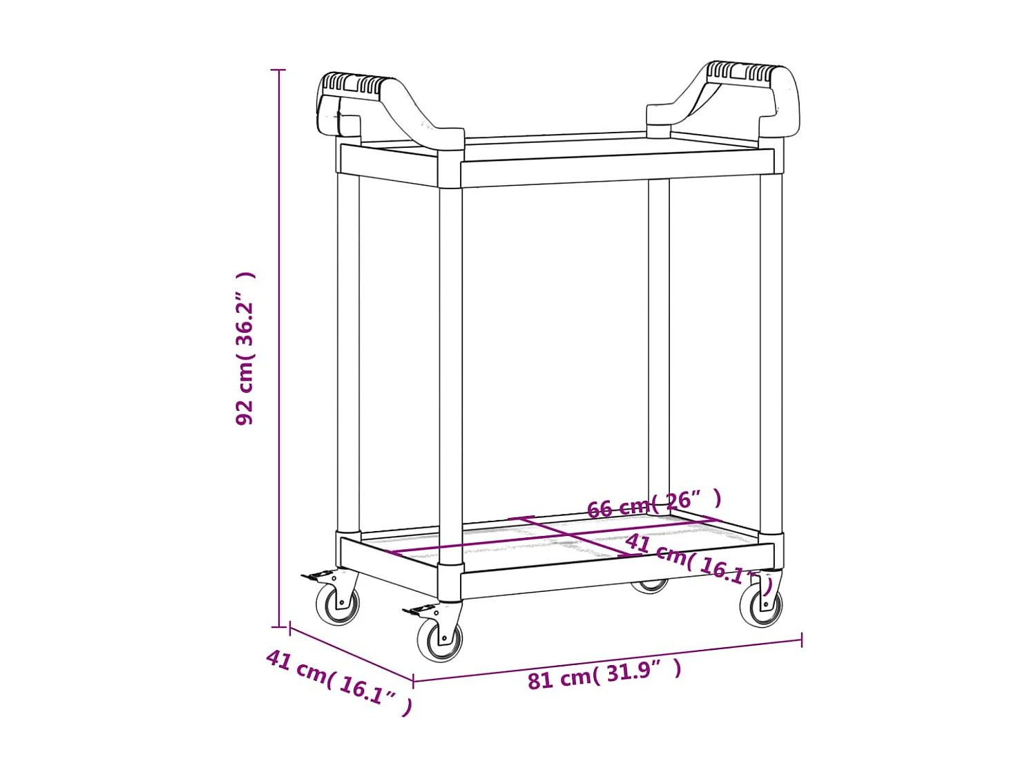 Carrito de 2 niveles aluminio negro 81x41x92 cm