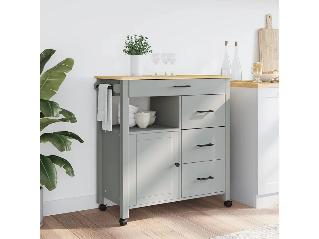 Chariot de cuisine MONZA 84x40x90 bois massif de pin