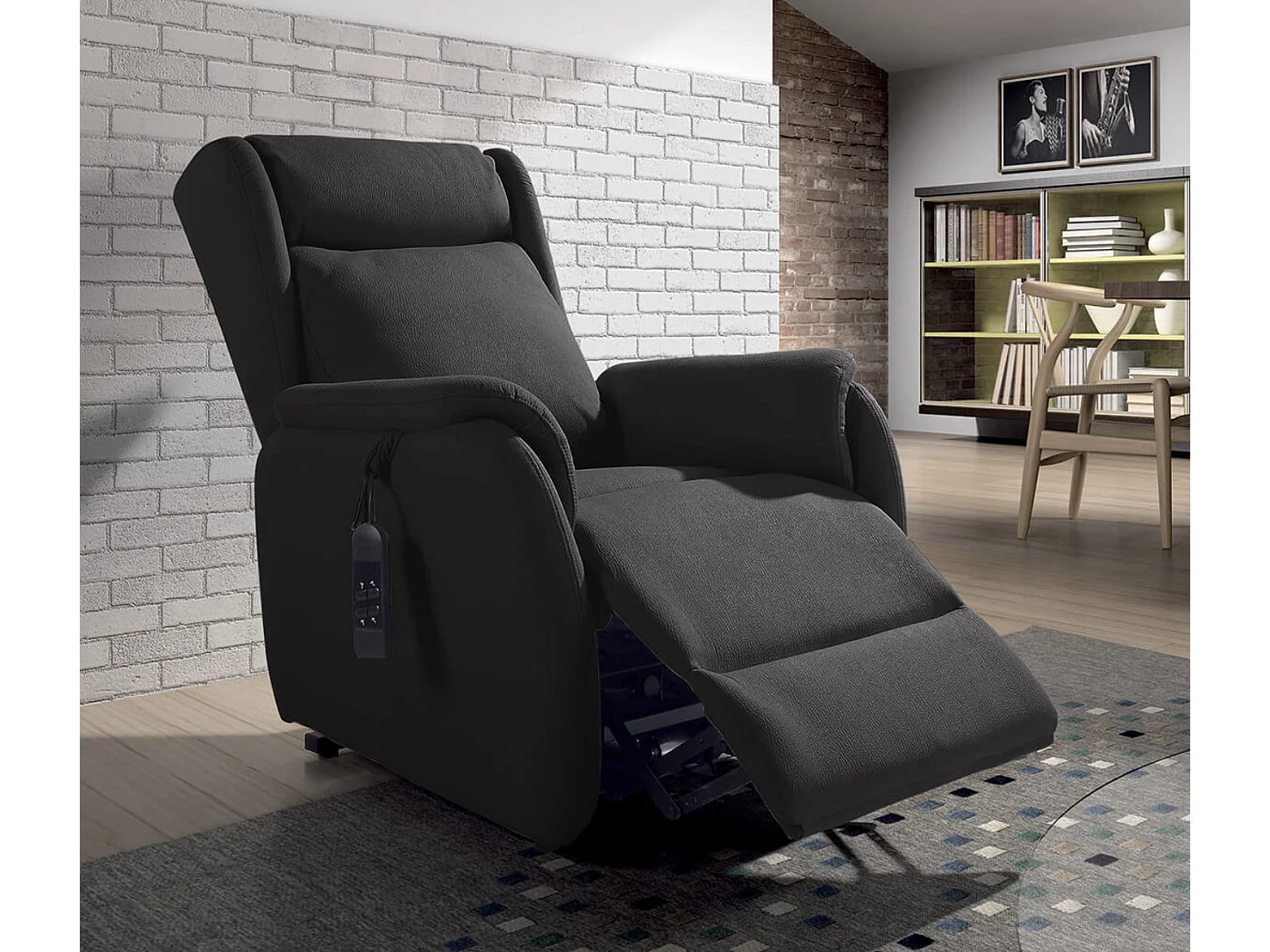 Fauteuil de relaxation et releveur 2 moteurs en nubuck 2 moteurs électriques Biza-Couleur Gris foncé