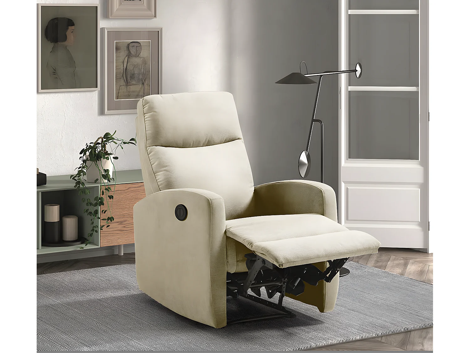 Fauteuil de relaxation électrique tissu Kaleria-Couleur Crème