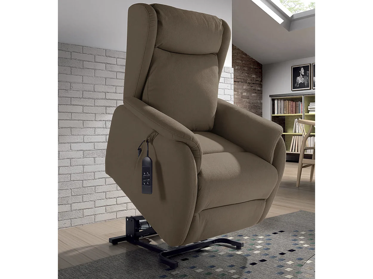 Fauteuil de relaxation et releveur 2 moteurs en nubuck 2 moteurs électriques Biza-Couleur Beige